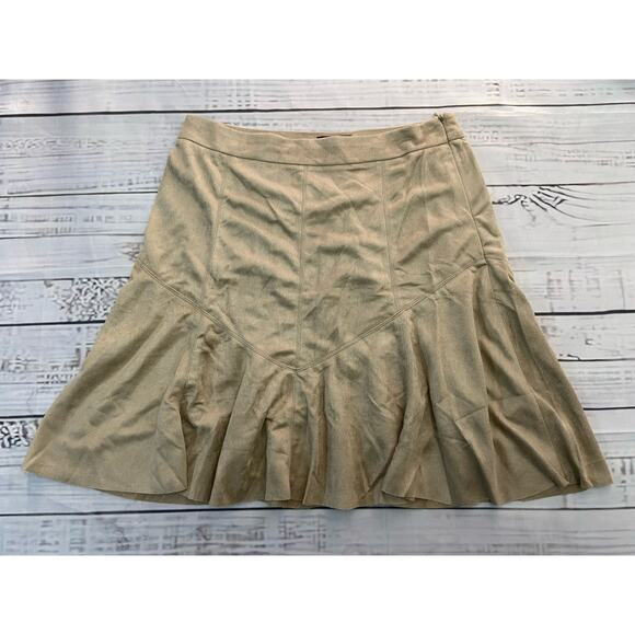 Ontwelfth Mini A Line Skirt Womens M Side Zipper Faux Suede Ruffle Hem Flare Tan - Picture 1 of 10